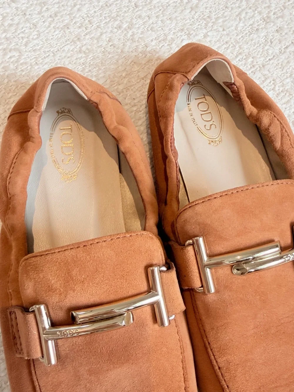 Authentic Tod’s Suede Double T Loafers – Tan/Cognac | Size EU 37 / US 7